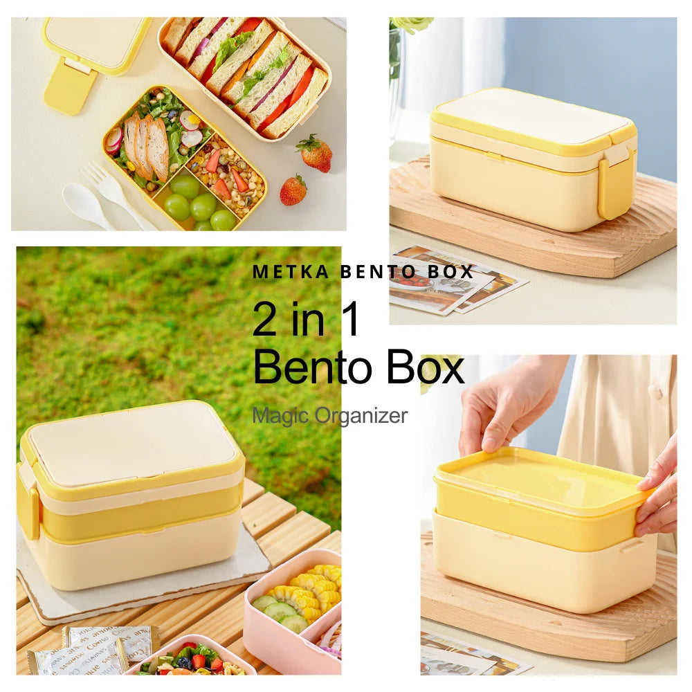 2-lagige Bento Box für Kinder, auslaufsicher, mikrowellengeeignet, 1780 ml 2