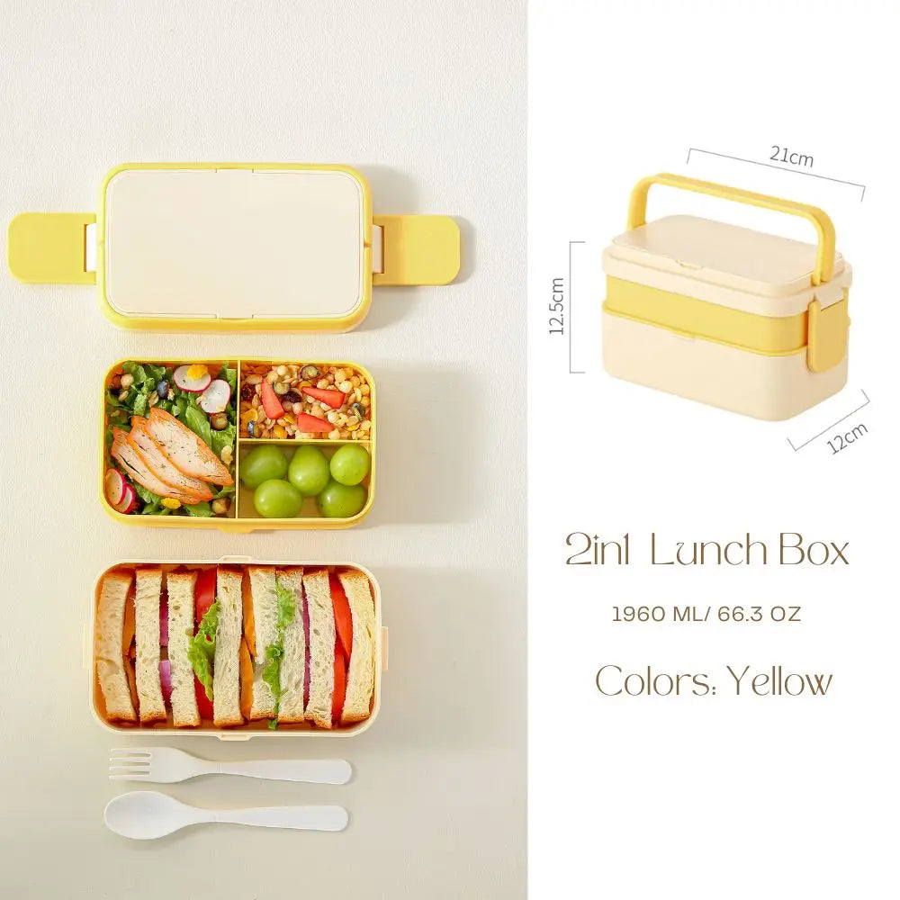2-lagige Bento Box für Kinder, auslaufsicher, mikrowellengeeignet, 1780 ml 8