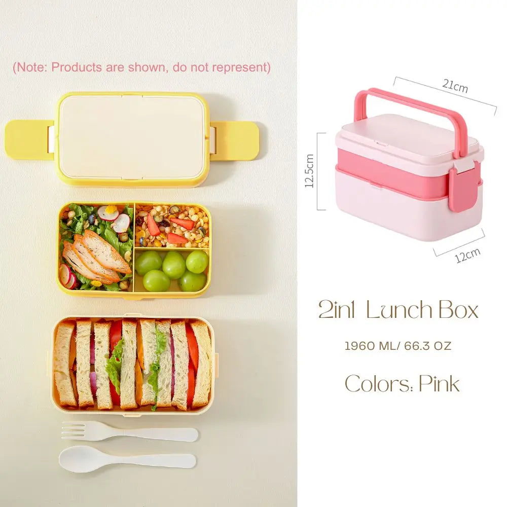 2-lagige Bento Box für Kinder, auslaufsicher, mikrowellengeeignet, 1780 ml 9