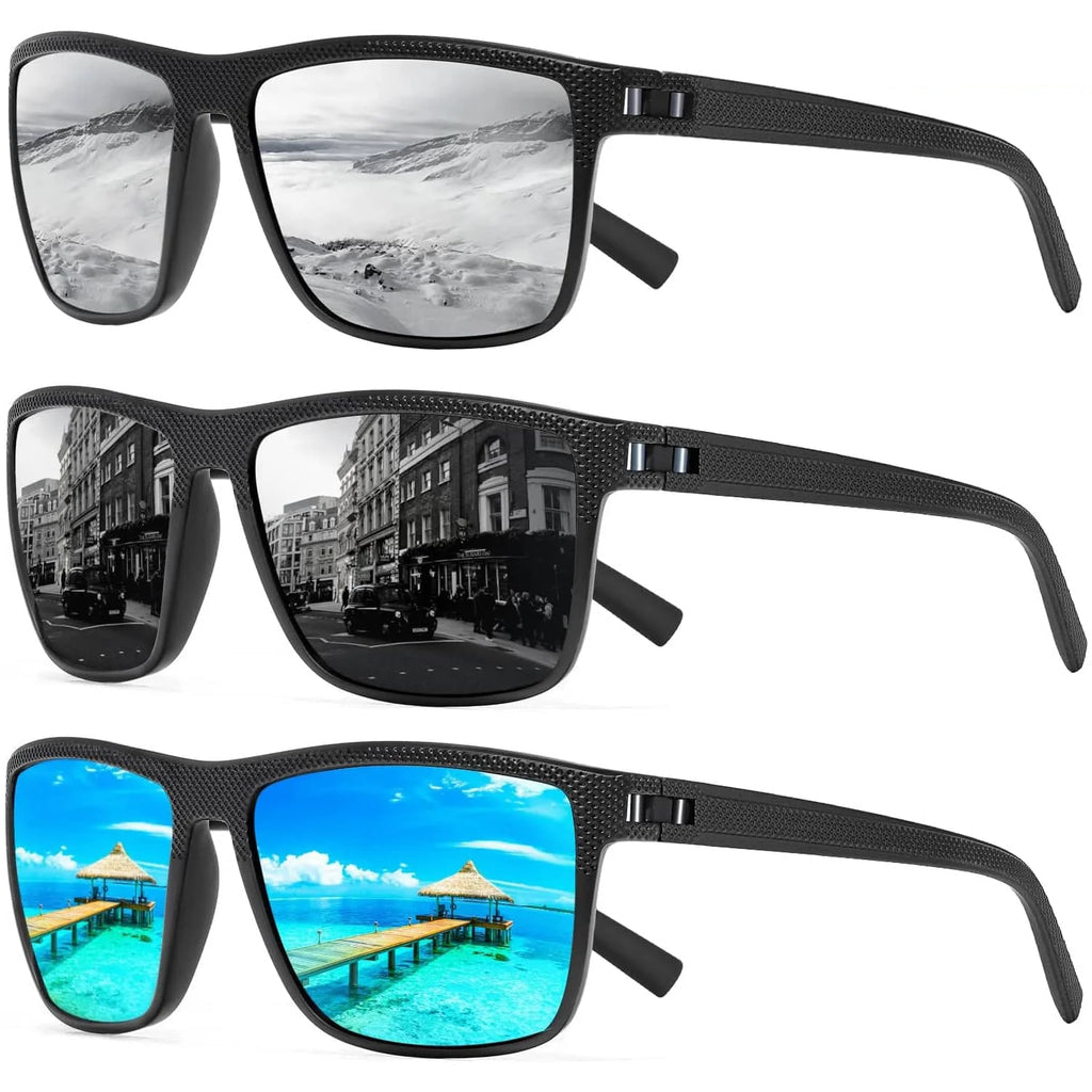 3er Set Polarisierte Sonnenbrillen Herren Damen mit UV400 Schutz und Quadratischem Design 4