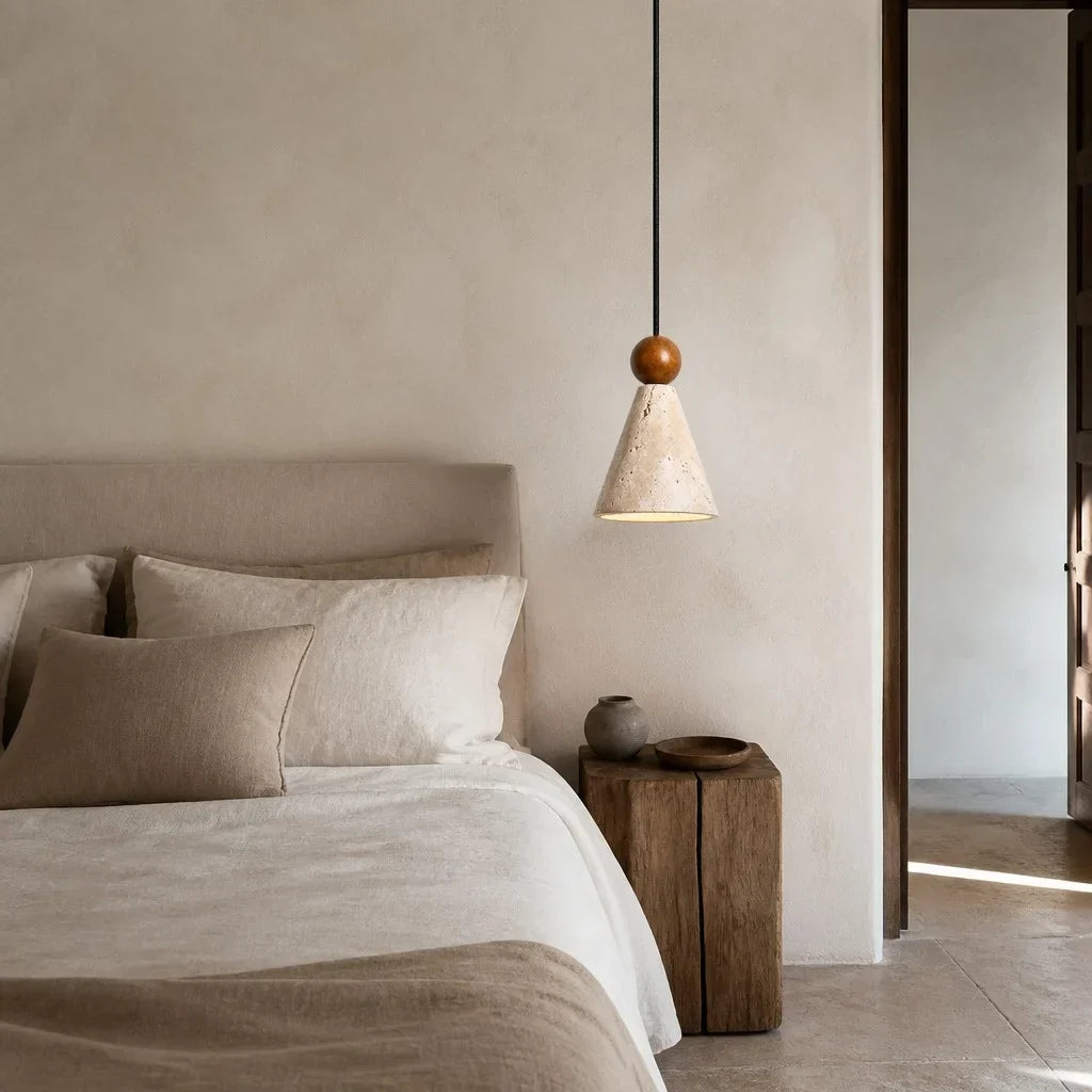 Ariad Wabi-Sabi Travertine Cone Pendant Light 1
