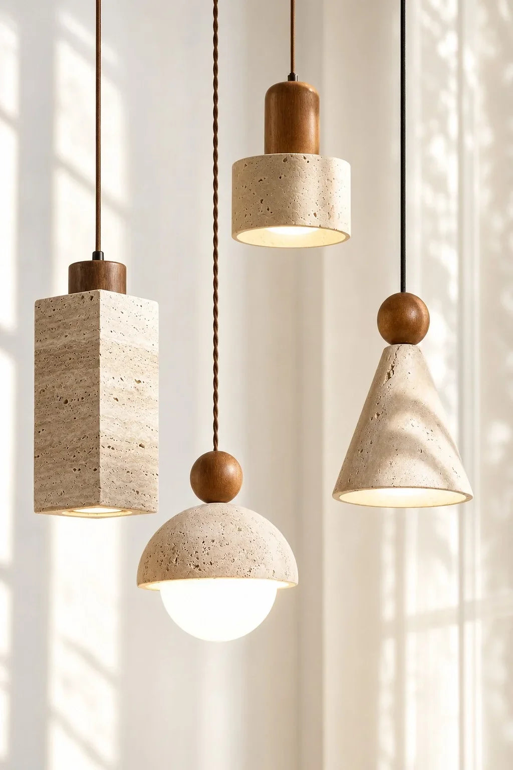 Ariad Wabi-Sabi Travertine Cone Pendant Light 7