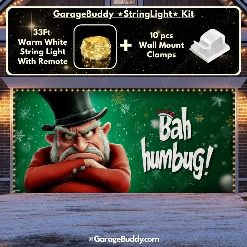 Bah Humbug Christmas Garage Door Cover - Grumpy Design, Easy Installation, Weather-Resistant 10