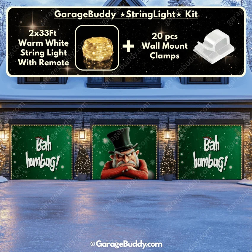 Bah Humbug Christmas Garage Door Cover - Grumpy Design, Easy Installation, Weather-Resistant 12