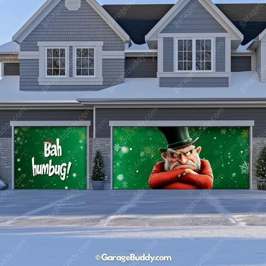 Bah Humbug Christmas Garage Door Cover - Grumpy Design, Easy Installation, Weather-Resistant 8
