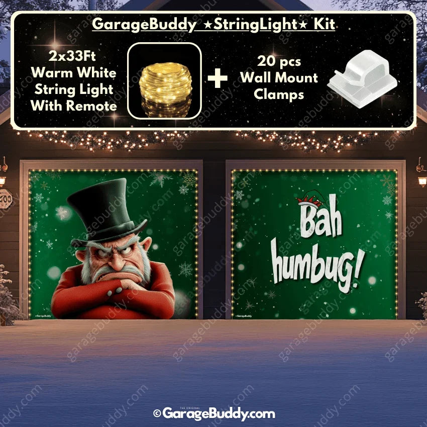 Bah Humbug Christmas Garage Door Cover - Grumpy Design, Easy Installation, Weather-Resistant 9