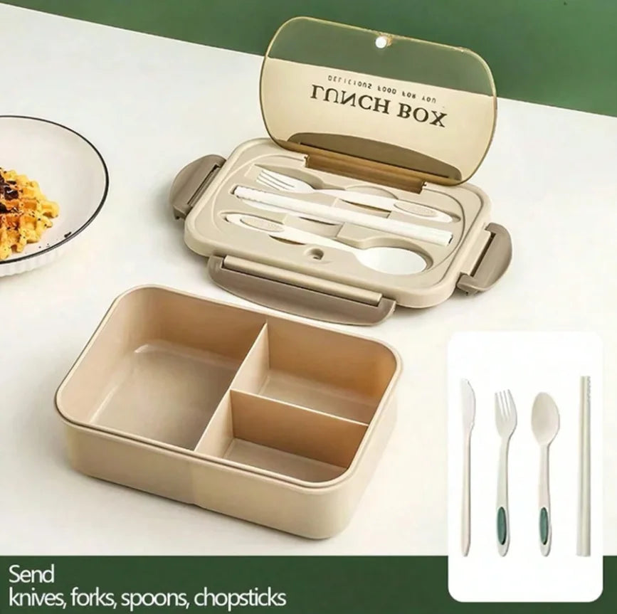 Bento Box für Erwachsene mit 3 Fächern und Besteckset, spülmaschinenfest 5