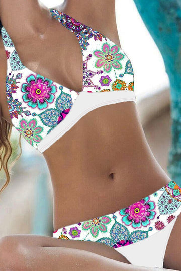 Bikini Set Damen – Blumenmuster, Halterneck & Gepolsterte Cups 0