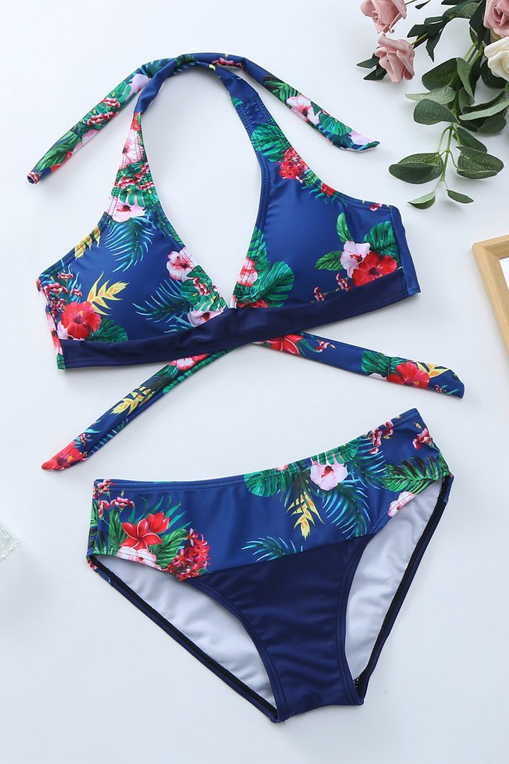 Bikini Set Damen – Blumenmuster, Halterneck & Gepolsterte Cups 1