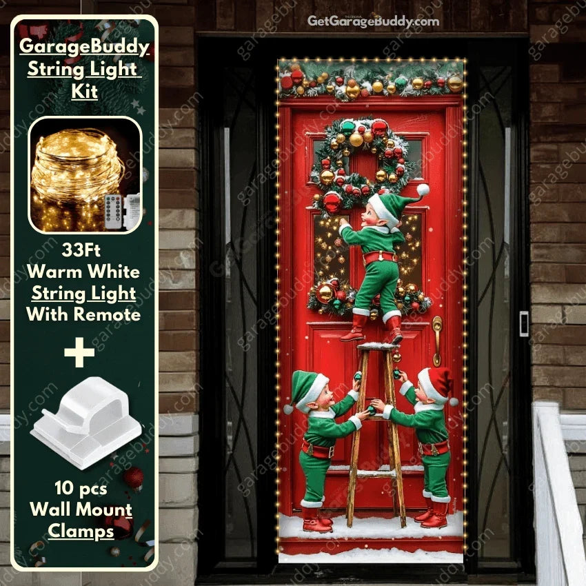 Christmas Door Cover with Elastic Corners for Easy Holiday Decoration 25