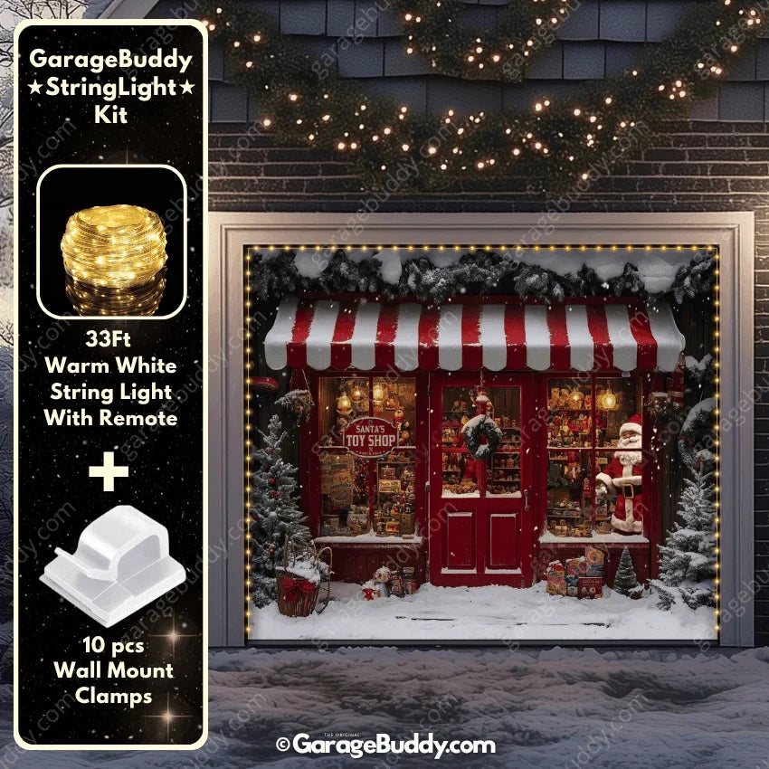 Christmas Garage Door Cover - Santa's Toy Shop Holiday Decoration, Easy Install 13