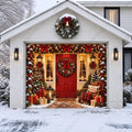 Christmas Garage Door Cover with Lights and Wreaths - Holiday Decor for Festive Transformation 0