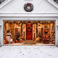 Christmas Garage Door Cover with Lights and Wreaths - Holiday Decor for Festive Transformation 3