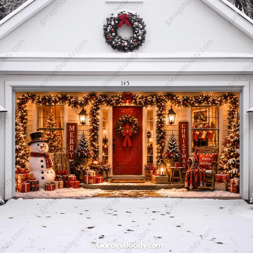Christmas Garage Door Cover with Lights and Wreaths - Holiday Decor for Festive Transformation 3