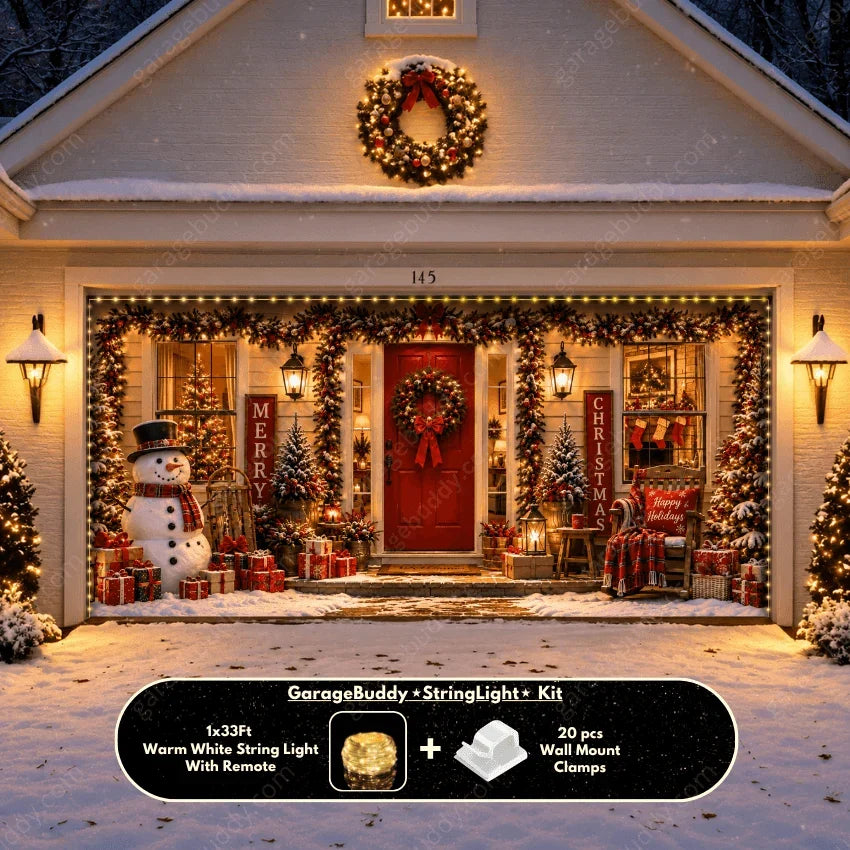 Christmas Garage Door Cover with Lights and Wreaths - Holiday Decor for Festive Transformation 9