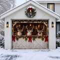 Christmas Garage Door Cover with Reindeer Barn Design and Festive Lights 1