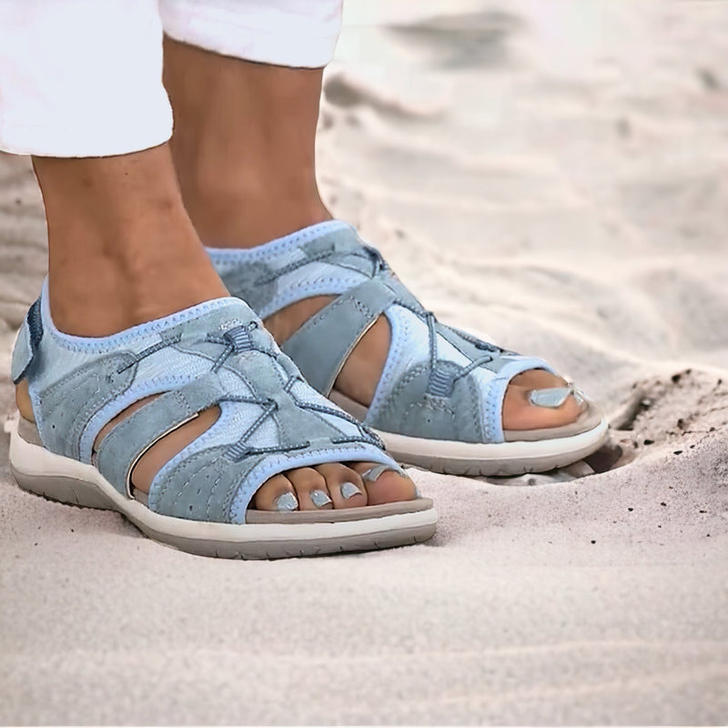 Damen Orthopädische Sandalen mit Keilabsatz 4 cm | Dreifach-Fußgewölbe-Stütze | rutschfest & leicht | Sommer-Komfort 1