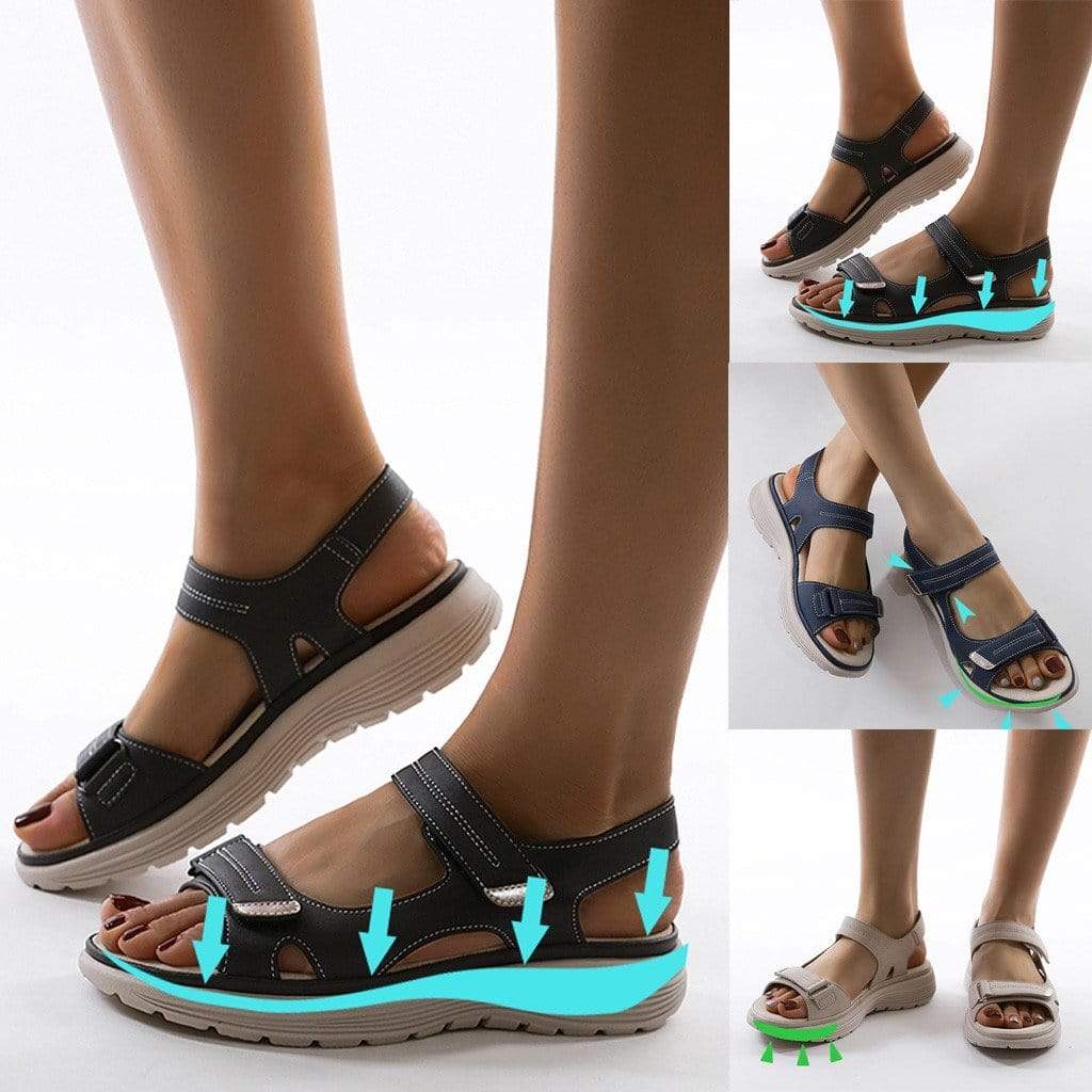Damen Sandalen mit Verstellbarem Klettverschluss und Anatomischem Fußbett für Sommerschuhe 3