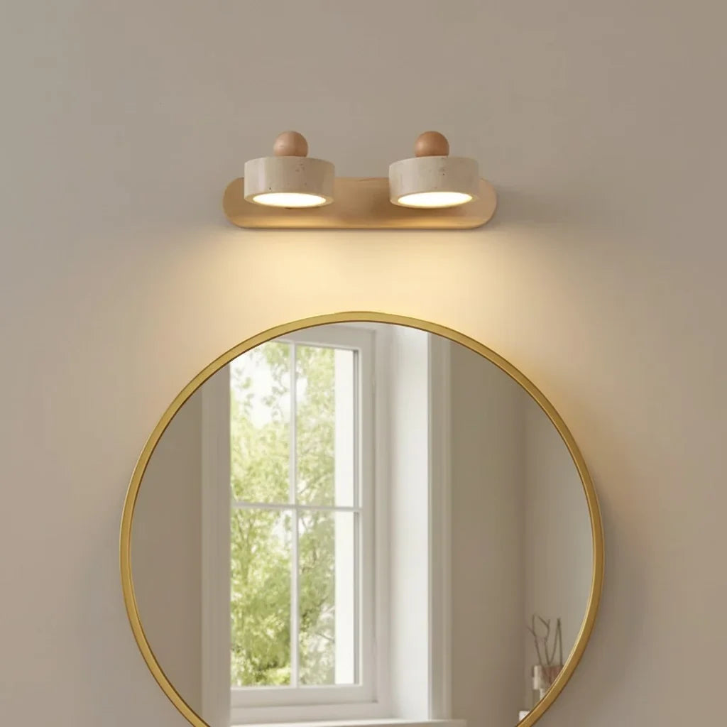 Dēmētēr Contemporary Natural LED Travertine Wood Wall Sconce 2