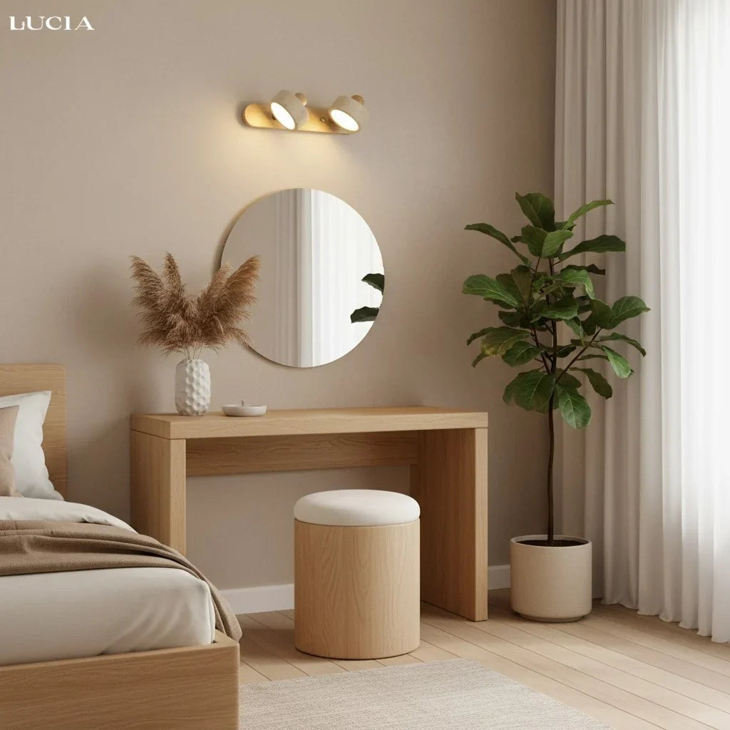 Dēmētēr Contemporary Natural LED Travertine Wood Wall Sconce 7