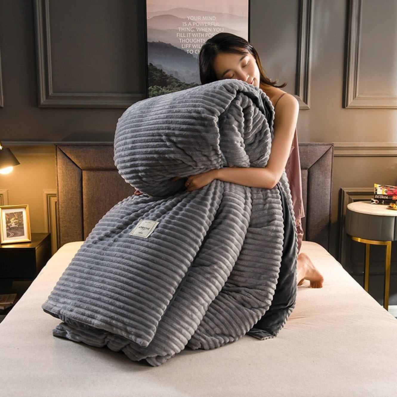Duvet Bettdecke Set aus doppellagigem Fleece | Beidseitig flauschig & warm | Waschbar, inkl. Kopfkissenbezug, verschiedene Farben 2