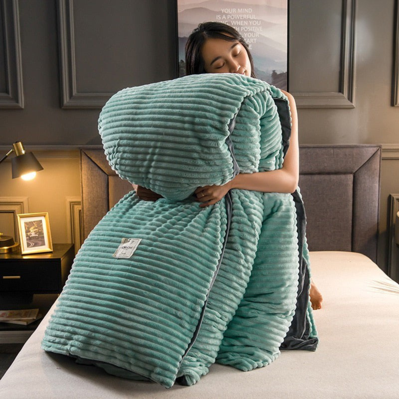 Duvet Bettdecke Set aus doppellagigem Fleece | Beidseitig flauschig & warm | Waschbar, inkl. Kopfkissenbezug, verschiedene Farben 3