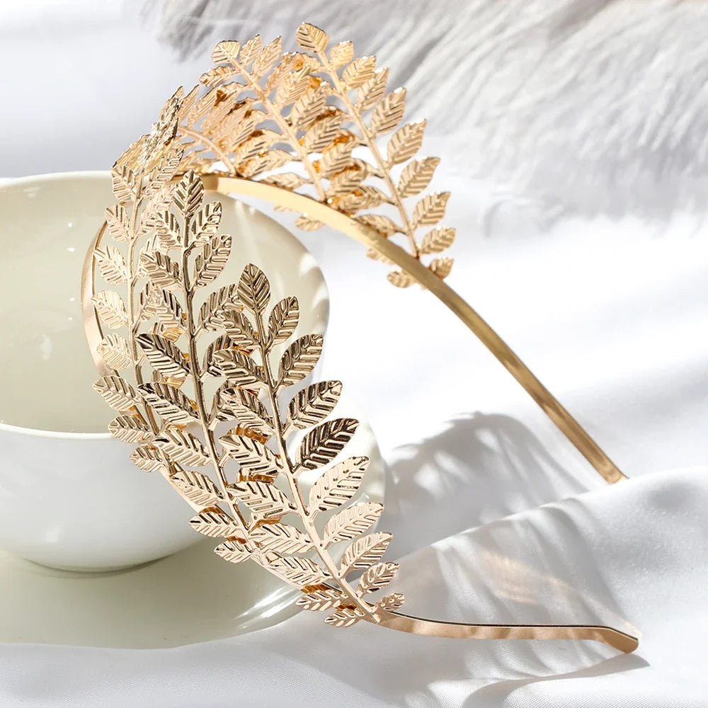 Elegante Haaraccessoires Bruid – Bladgoud Tiara's en Hoofdbanden in Romeinse Stijl 1