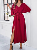 Elegante Midi Jurk met V-Hals voor Bruiloften en Zomerfeesten 2