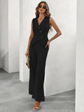 Elegante Mouwloze Blazer en Wijde Pijpen Broek Set 3
