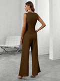 Elegante Mouwloze Blazer en Wijde Pijpen Broek Set 5