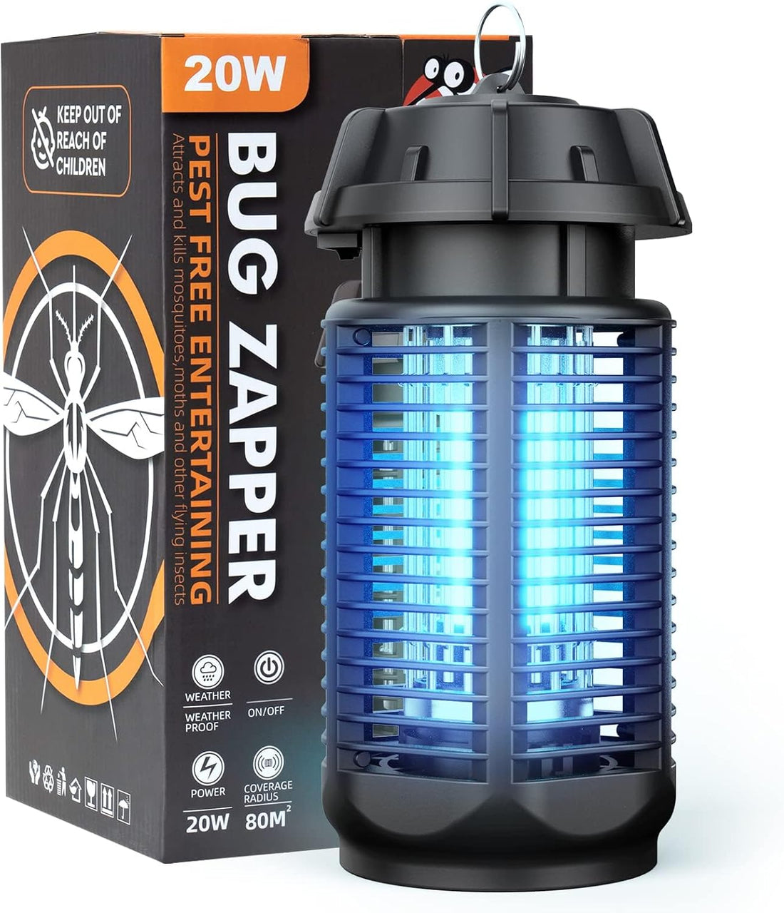 Elektrischer Insektenvernichter 20W mit UV-Lampe für Innen- und Außenbereich bis 80 m² 0