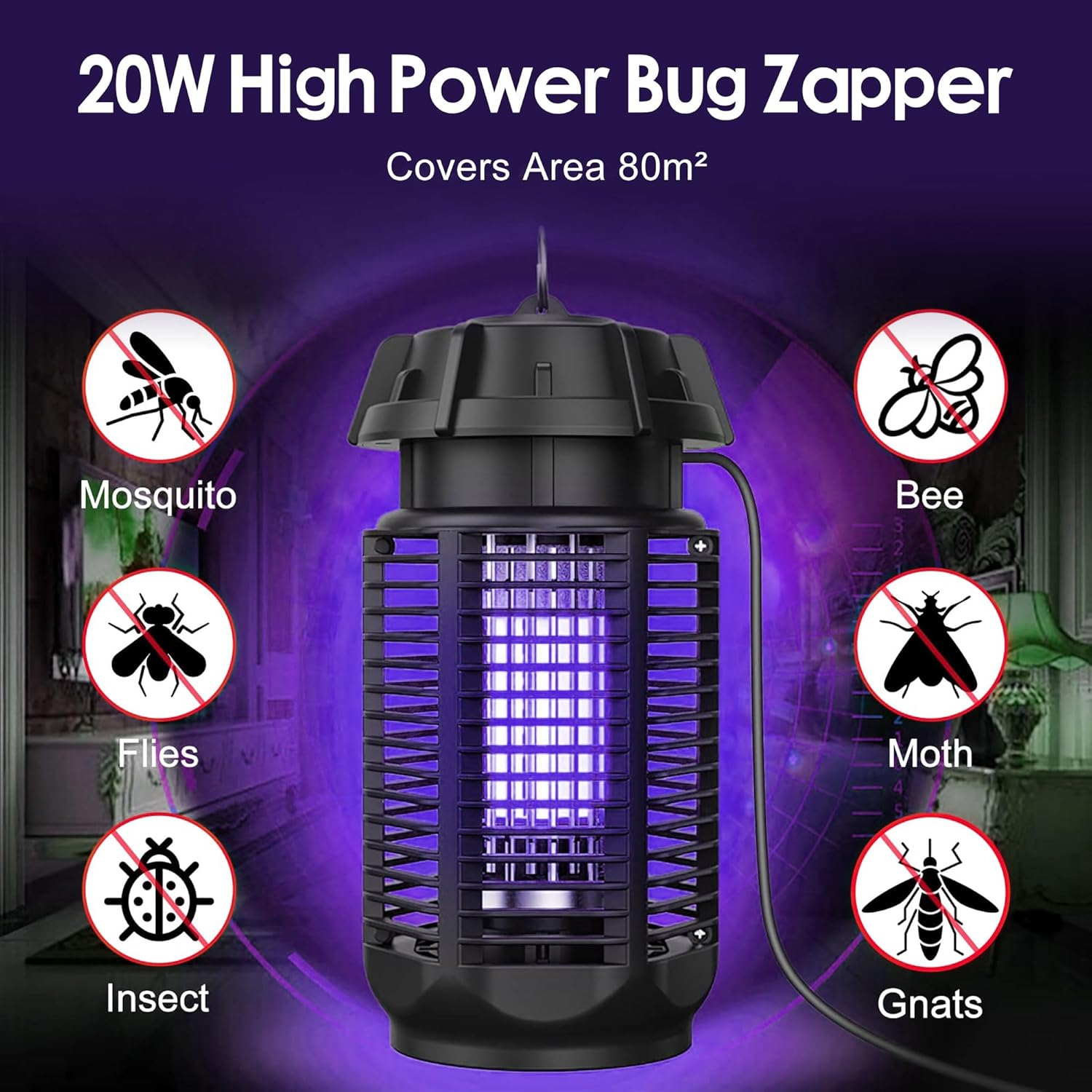 Elektrischer Insektenvernichter 20W mit UV-Lampe für Innen- und Außenbereich bis 80 m² 1