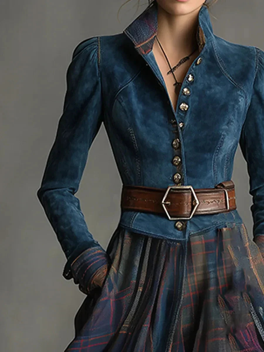 Fitted Maxi Dress With Plaid Skirt - Beulah 1