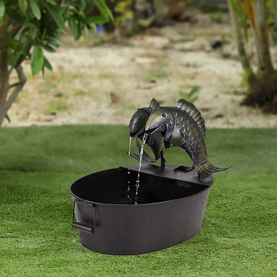 Gartenbrunnen mit Tiermotiv aus Polyresin | Naturstein-Optik & sanftes Plätschern | Für Terrasse, Balkon & Garten, Pumpe inkl. 5