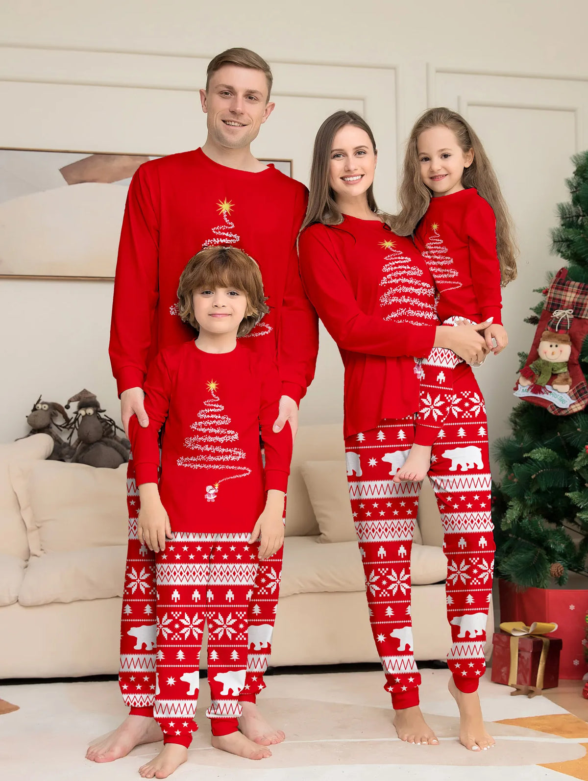 Gezinsset kerst pyjama's voor moeder, dochter en baby - lange mouwen 0