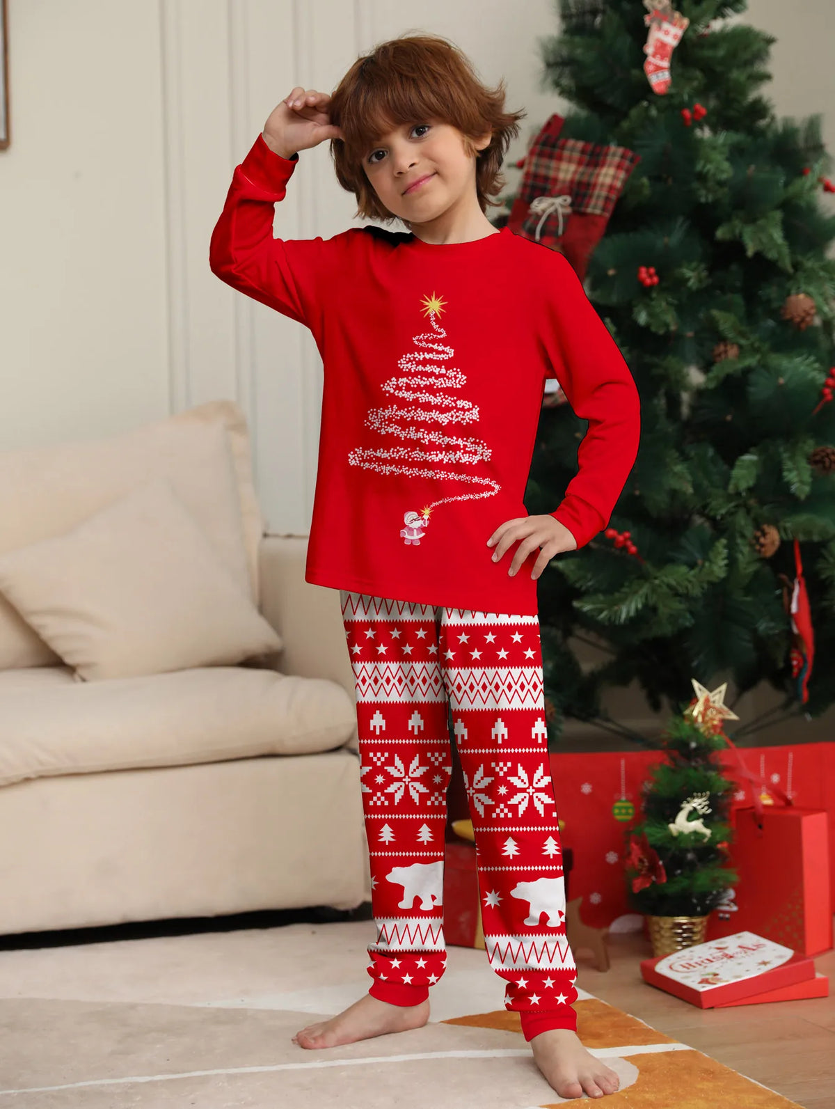 Gezinsset kerst pyjama's voor moeder, dochter en baby - lange mouwen 2