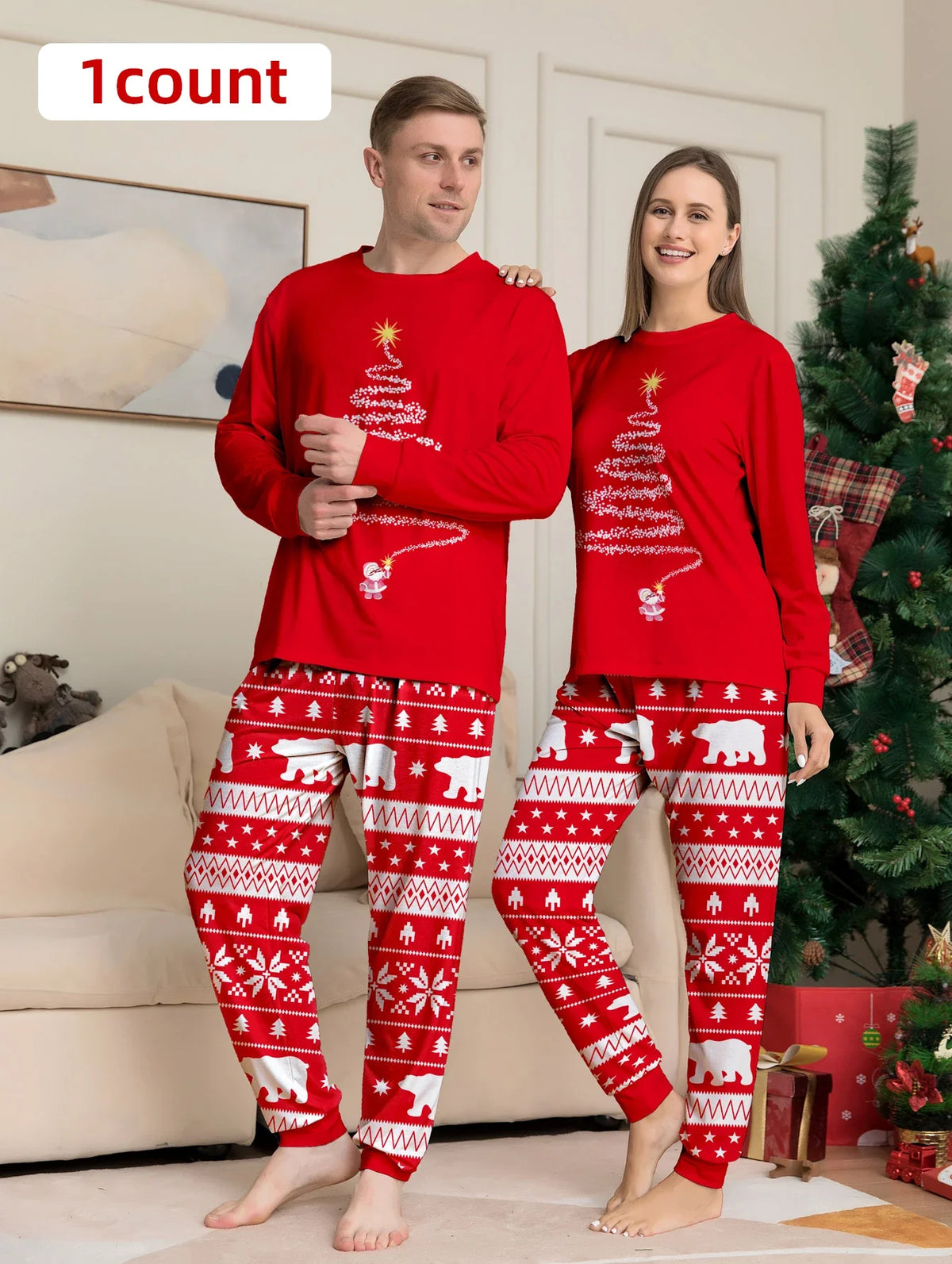 Gezinsset kerst pyjama's voor moeder, dochter en baby - lange mouwen 3