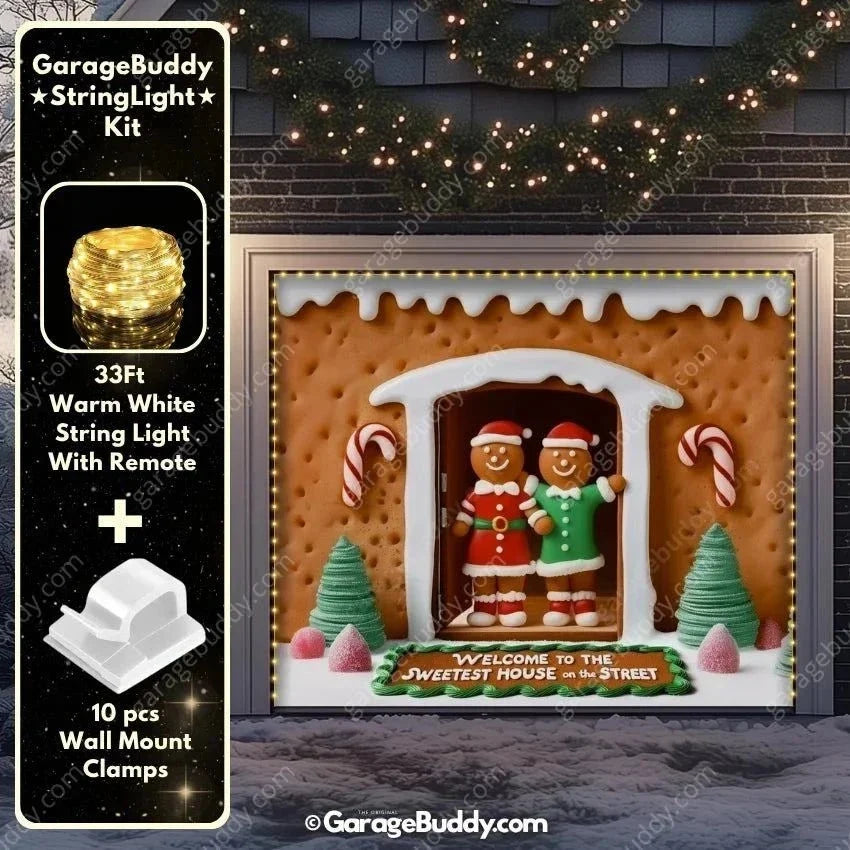 Gingerbread Family Christmas Garage Door Cover - Festive Holiday Decor 10