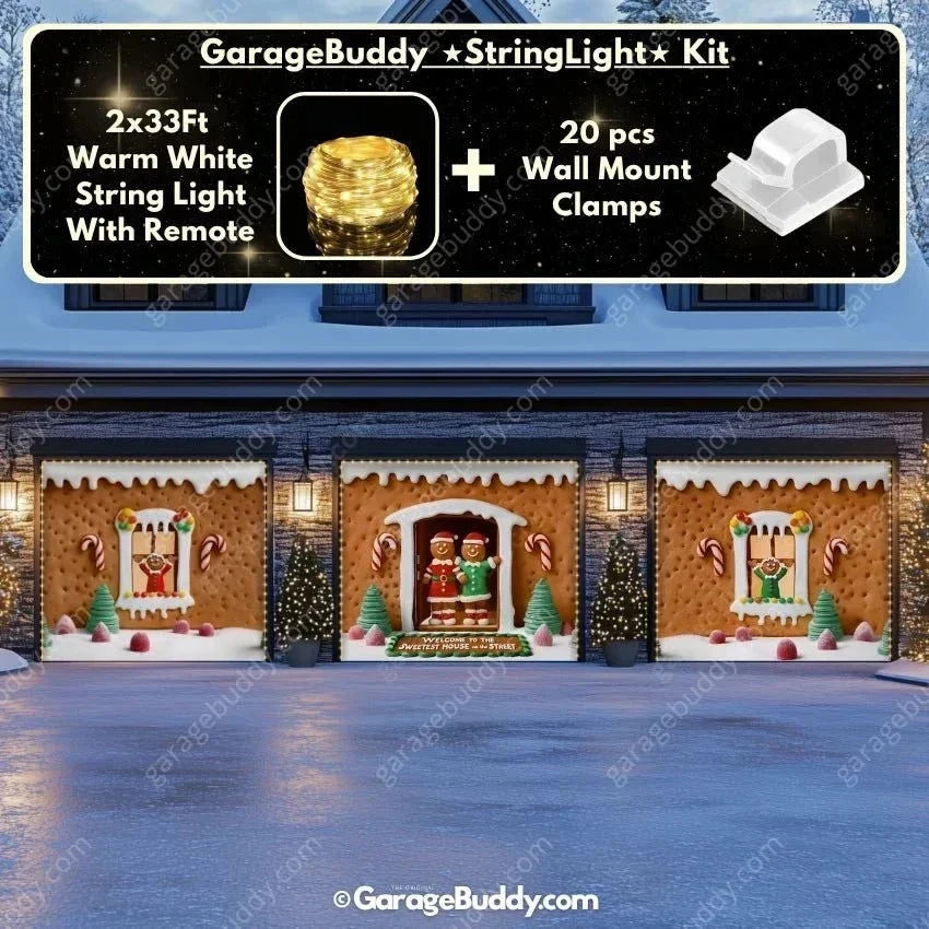 Gingerbread Family Christmas Garage Door Cover - Festive Holiday Decor 11
