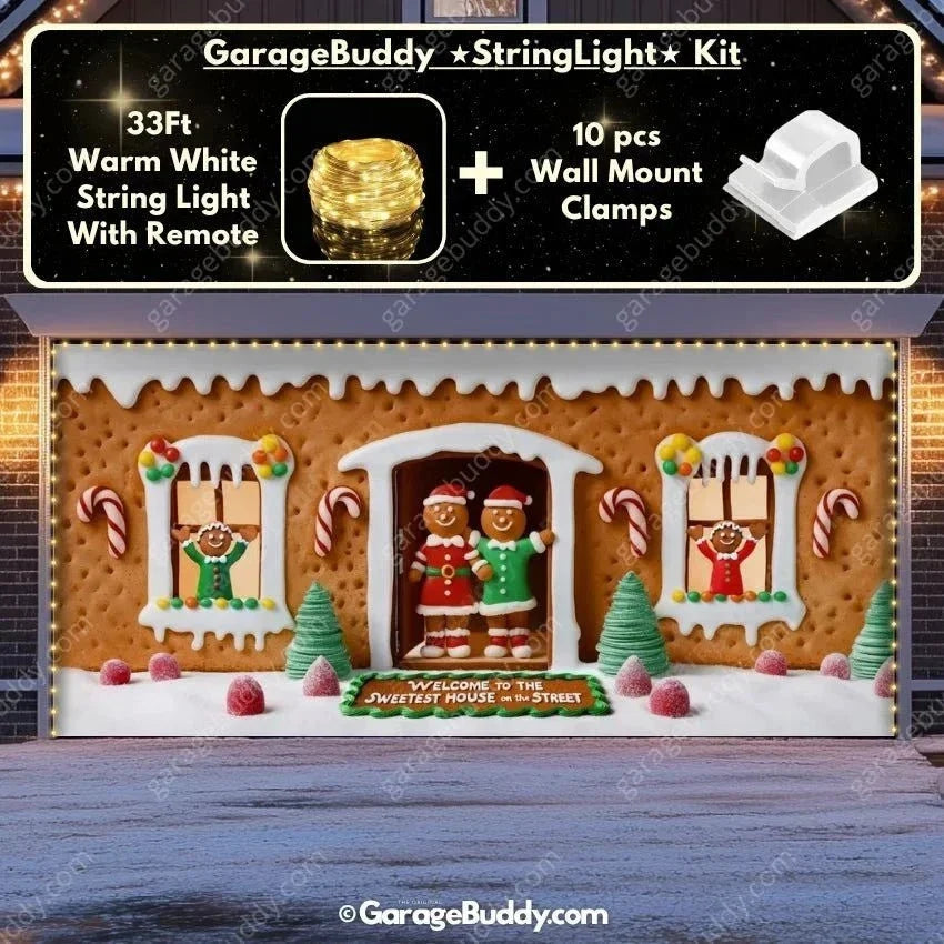 Gingerbread Family Christmas Garage Door Cover - Festive Holiday Decor 14