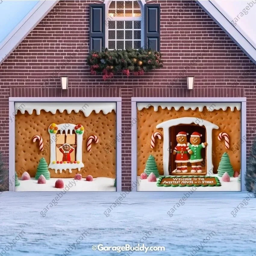 Gingerbread Family Christmas Garage Door Cover - Festive Holiday Decor 8
