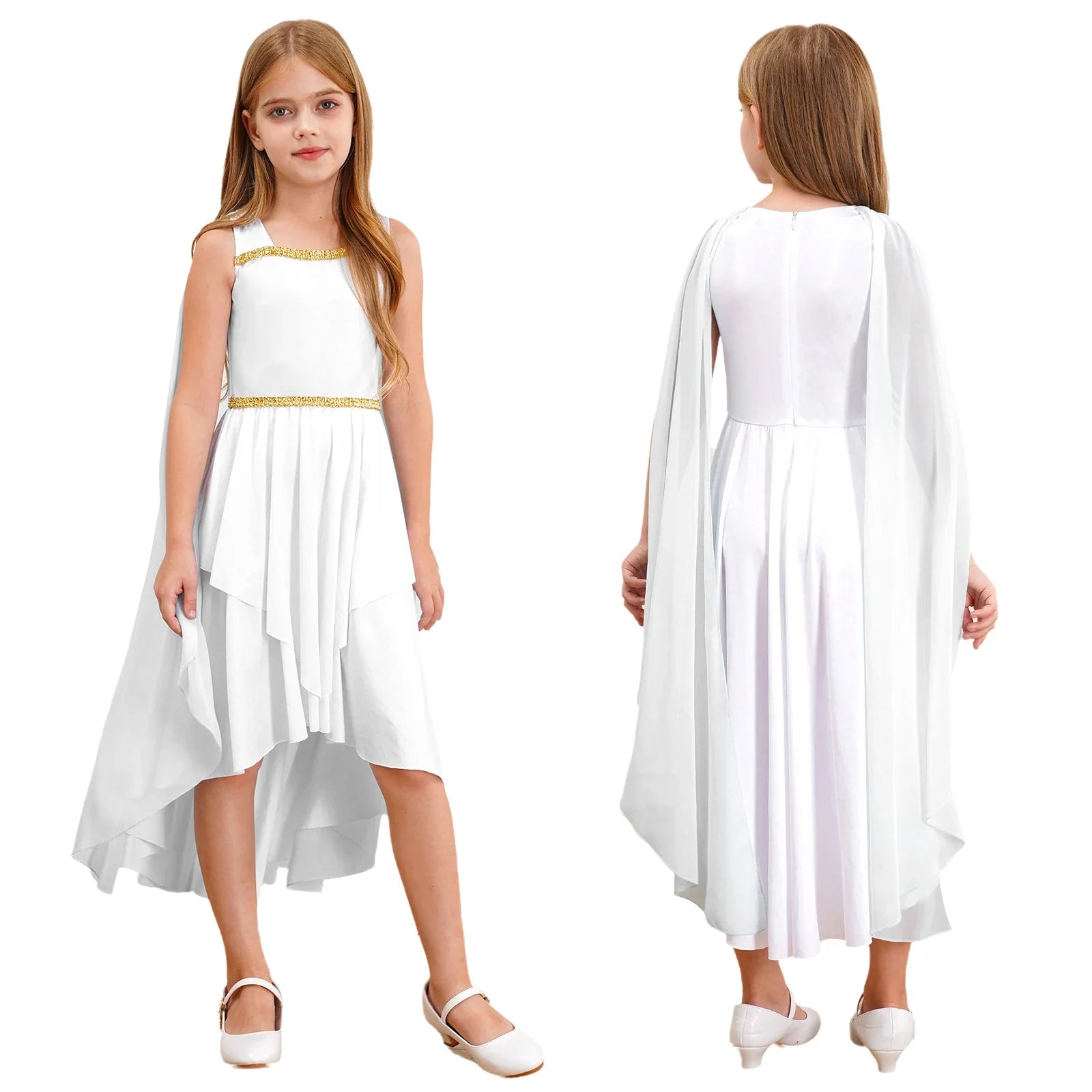 Grieks-Romeins Athena Godin Kostuum voor Meisjes met Gouden Accenten en Toga 15