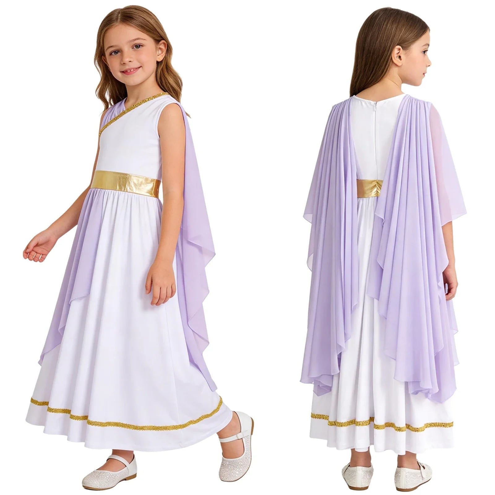 Grieks-Romeins Athena Godin Kostuum voor Meisjes met Gouden Accenten en Toga 29