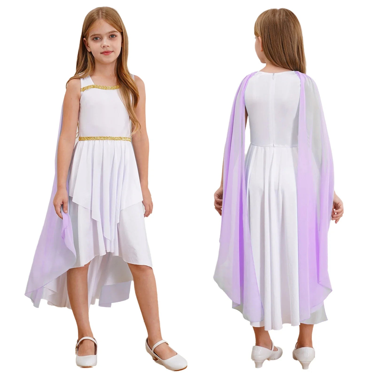 Grieks-Romeins Athena Godin Kostuum voor Meisjes met Gouden Accenten en Toga 8