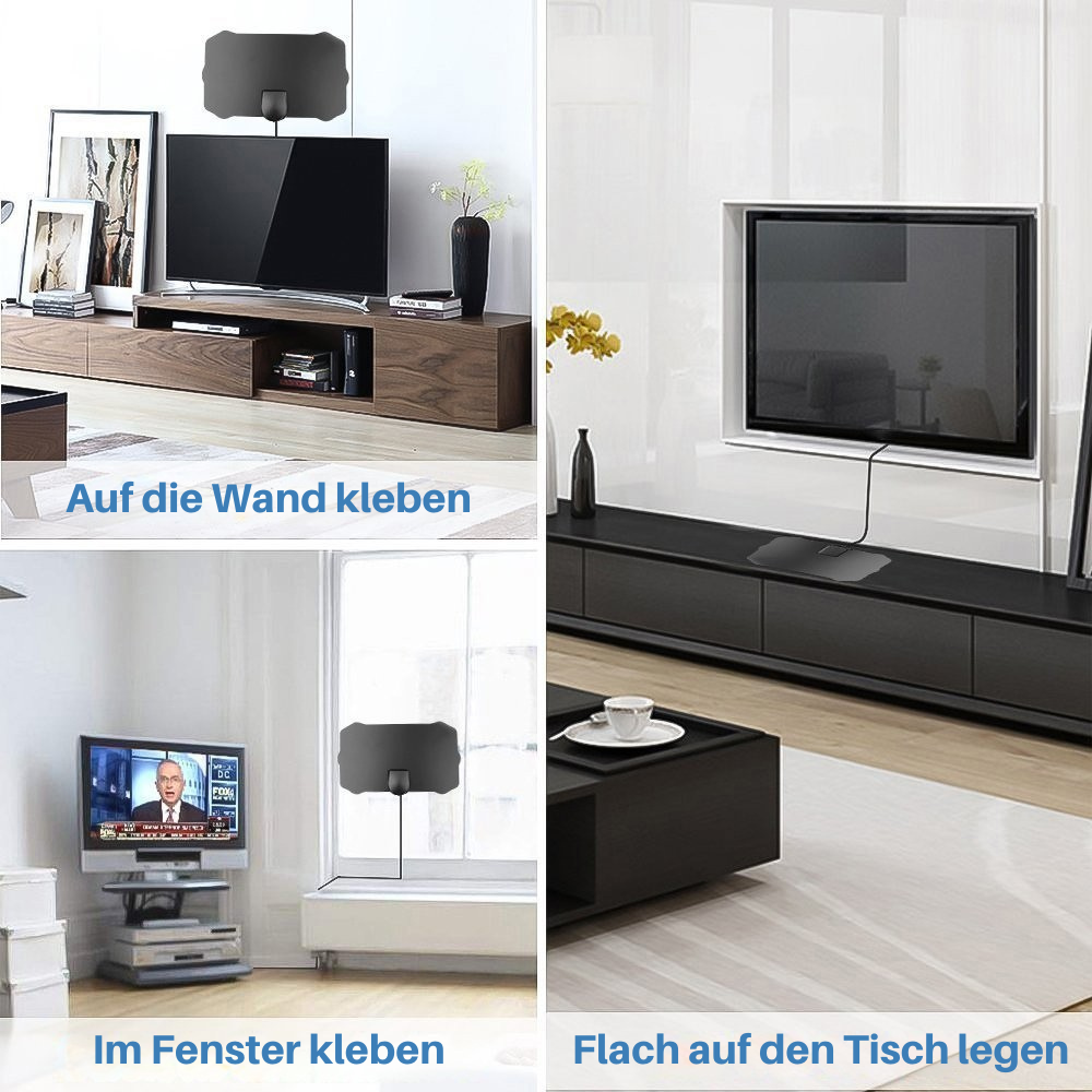 HDTV Antenne Indoor mit Signalverstärker | Slim TV-Antenne für HD-Empfang | Koaxialkabel inklusive | einfache Installation 0