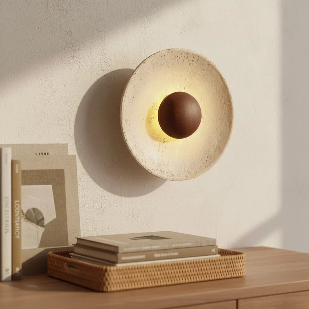 Heliara Round Halo Travertine Stone Wall Light 3