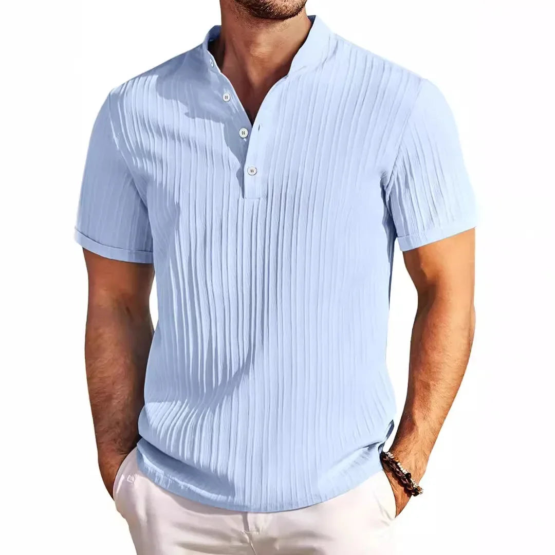 Herren T-Shirt aus Baumwolle und Leinen mit natürlichem Falten-Look 2