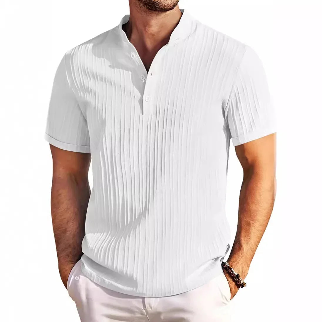 Herren T-Shirt aus Baumwolle und Leinen mit natürlichem Falten-Look 7