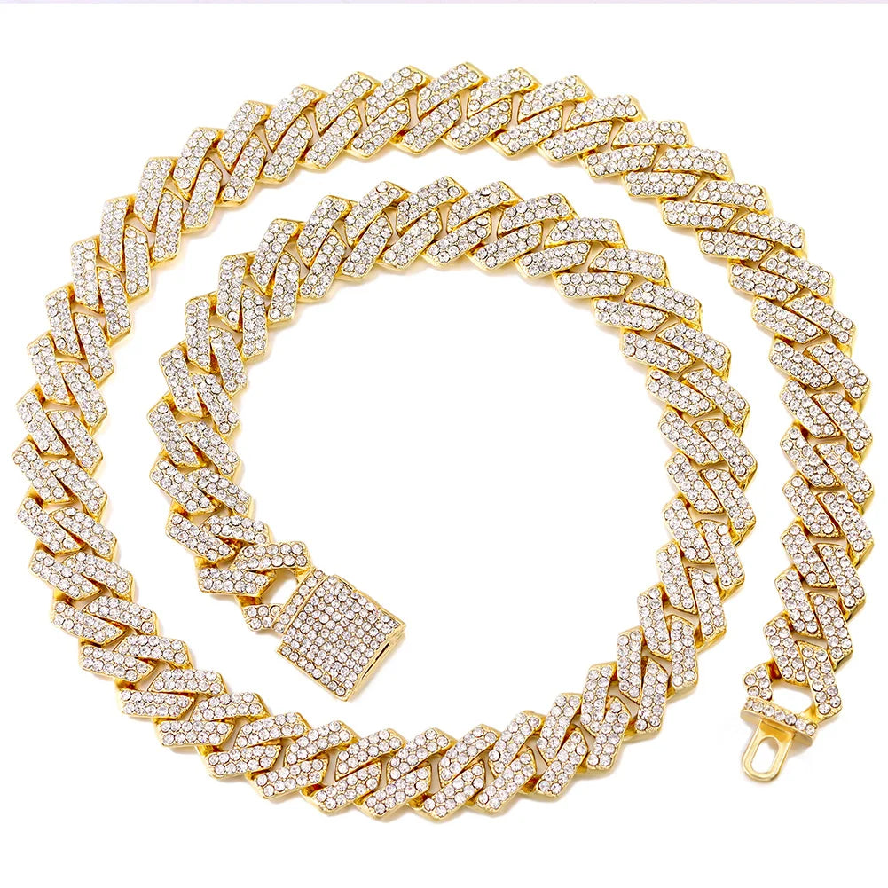 Iced Out Cuban Link Kette 14mm mit Rhombus-Diamanten für Unisex Hip Hop Style 0