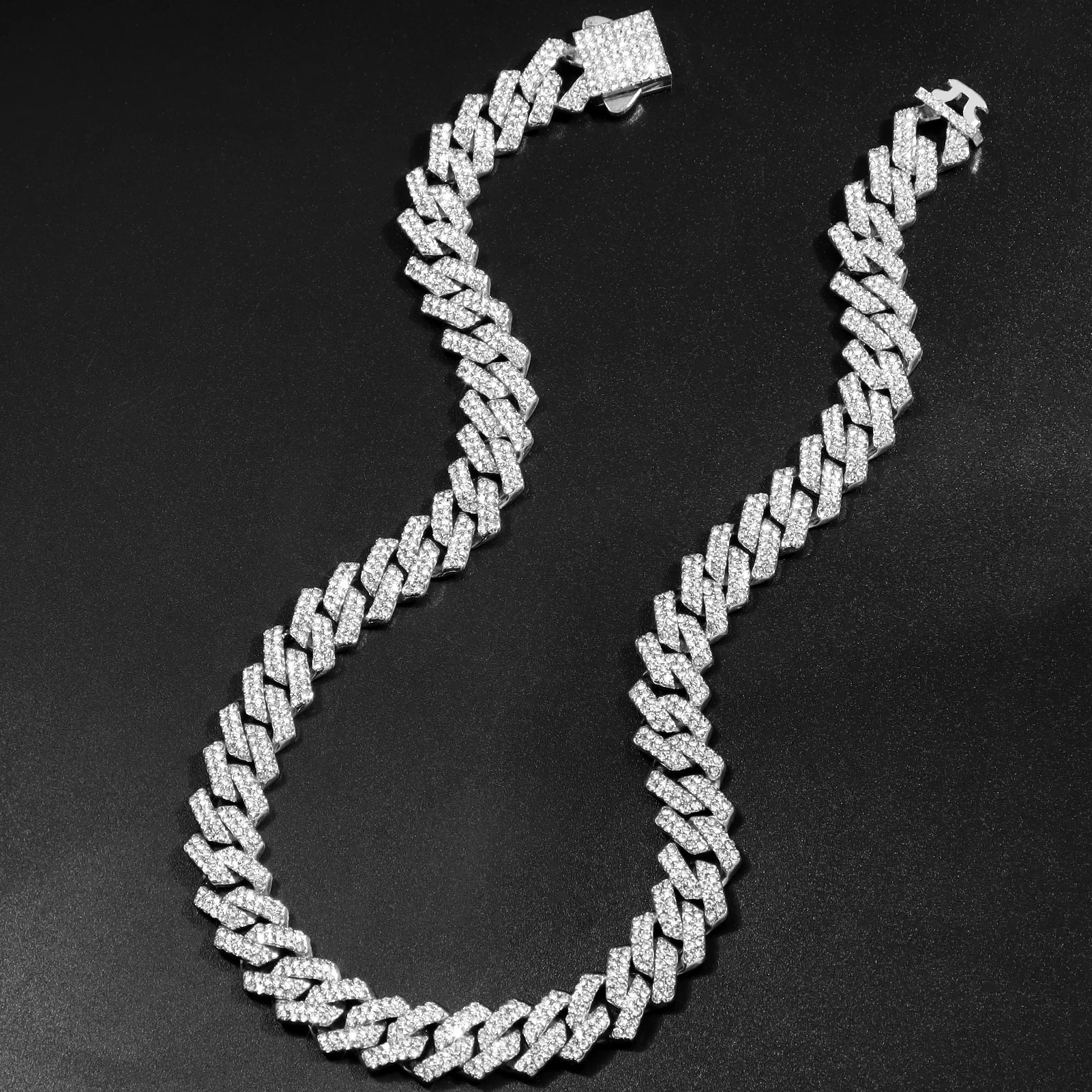 Iced Out Cuban Link Kette 14mm mit Rhombus-Diamanten für Unisex Hip Hop Style 1